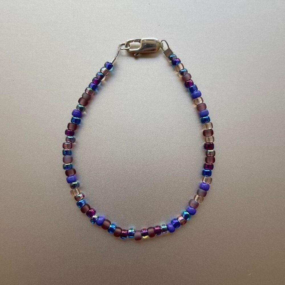 Sterling Silver Beaded Bracelet Murano Glass Beads Italy 6 in